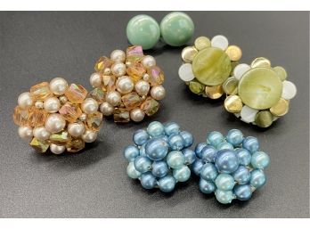 Vintage Earrings! Unique And Colorful Clip On Earrings, 4 Count