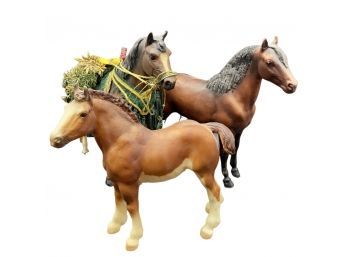 Three Stunning Horse Figurines, Made Of Smooth Plastic Material