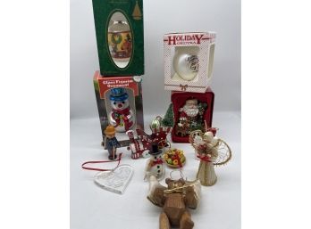 Assortment Of Adorable Christmas Ornaments. Snowmen, Santa Claus, Teddy Bear, Angel And More!