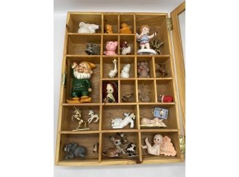 Trinket Shadow Box With LOTS Of Adorable Figurines! Cupid, Garden Gnome, Unicorns And MORE!