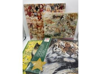 Assortment Of Puzzles. Kewpie, Cats, And Tigers! 3 Out Of 4 Unopened