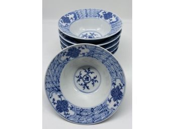 Beautiful Set Of Blue And White Bowls, 6 Count