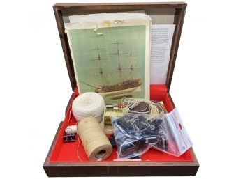 Wooden Box With Miscellaneous Items Inside: Binder Clips, String, Twine And More