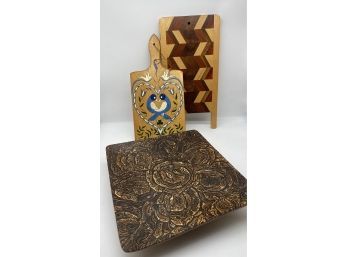 Diagonal Motif Mango Decorative Board, Hand Painted Wall Hanging Cutting Board, And Wooden Center Piece Plate