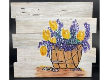 Wooden Art Piece With Hand Painted Flowers