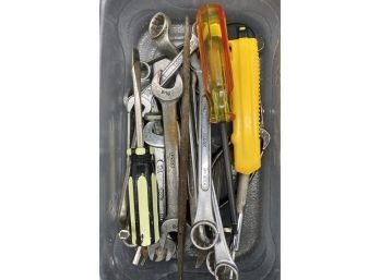 Small Box Of Miscellaneous Tools: Mostly Wrenches