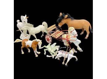 Whimsical Horse Figurine Collection, Including Unicorn Made Of Fine Bone China