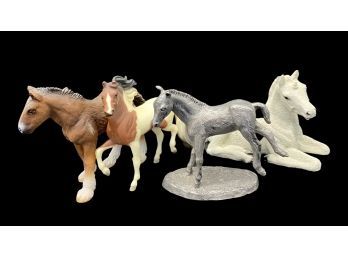 (4) Miniature Horse Figurines Including Stunning Horse Hand Crafted With Pewter!