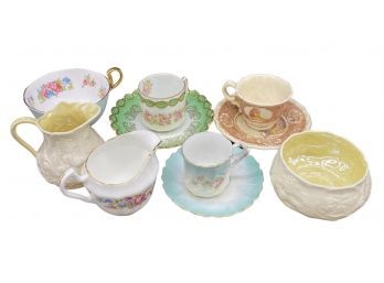 Antique Teacups And Saucers, 3 Matching Sets. Various Brands And Designs