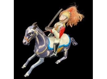 HAJI Mad In Japan Wind Up Soldier On Horse. Awesome Antique Toy