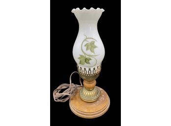 Electric Table Lamp / Oil Lamp With Hand Painted Leaf Design, Untested