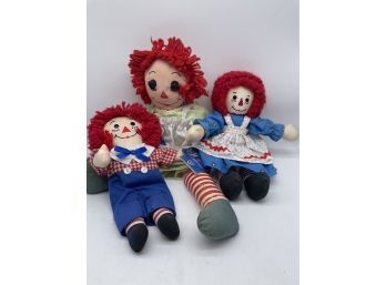 Raggedy Ann And Raggedy Andy Dolls (3). One From Raggedy Andys 80th Birthday Collection