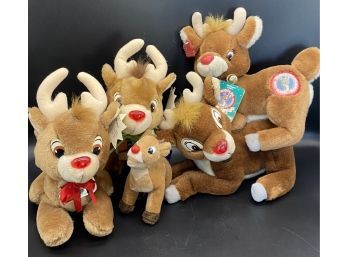 (5) Rudolf Reindeer Plush Toys / Stuffed Animals With Original Tags