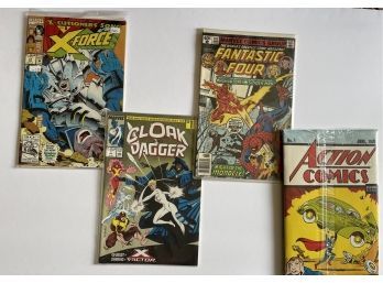 1938 Action Comics, Marvel Comics Including X-force, Fantastic Four, And Cloak And Dagger.