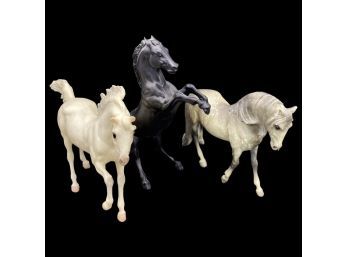 (3) Beautiful Horse Figurines With Great Detail. Made Of Thick Plastic Material