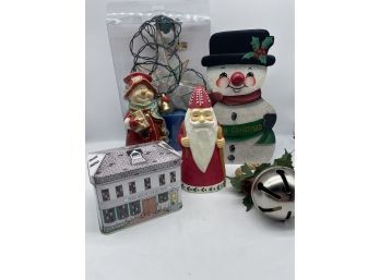 Christmas Collection! Old St. Nicholas Music Box, Snowman Candle Holder, Decorative Bell And Light Up Topper