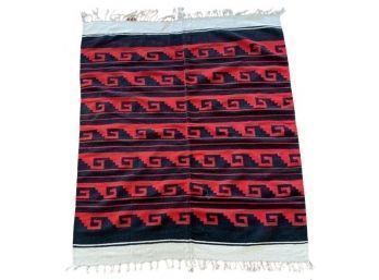 Manual J. Solis Hand Made, 100 Percent Wool Rug, Toluca, Mexico, Black/Red,  5.75 X 4.5 Ft