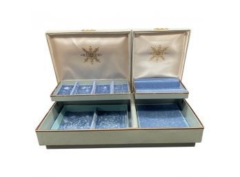 Stunning Antique Jewelry Box With Blue Velvet Lined Inside