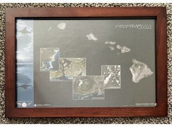 Hawaiian Island Chain View From Space From National Guard In Wooden Frame With Glass