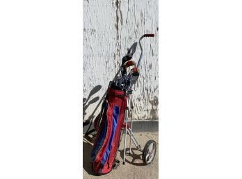 Set Of Golf Clubs In PING Bag With WILSON Caddy And RAM Clubs