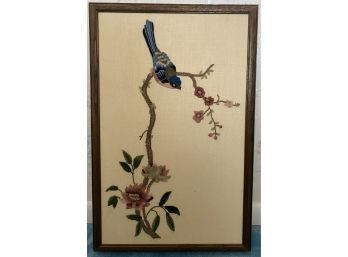 Embroidered Bird And Floral Wall Art