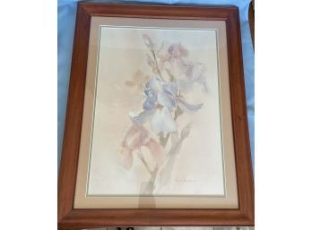 Ruth Baderian Pink Iris Print With Signature. In A Nice Wooden Frame