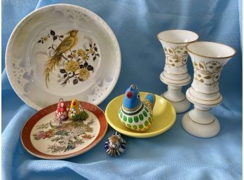 Whimsical Bird Collection, Includes Decorative Kitchen Pieces And Hand Painted Dishes