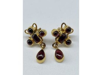 Beautiful Garnet Petal Drop Earrings, .925.