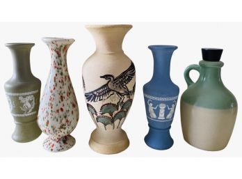 (5) Beautiful Assorted Vases, Tall One Stands 7 Inches