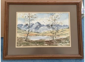 Beautiful Mountain Scenery Water Color Print By Signed Artist. Custom Frame By Mountain Meadows Gallery