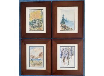 Stunning Set Of Watercolor Prints In Wooden Frames (4). Signed In Bottom Corner