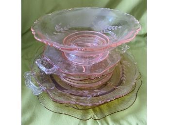 (6) Pink And Yellow Depression Glass Bowls And Plates