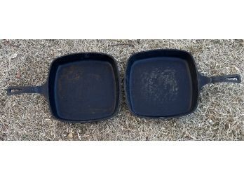 (2) Cast Iron Skillets, Square Shape