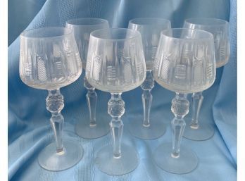 Set Of 6 Beautiful Matching Beveled Wine Glasses