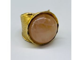 Stunning Pink Stone Ring With A Thick Gold Band, .925 Israel Stamp.