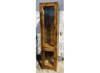 Wooden Display Cabinet With Two Door Openings And Glass Shelves