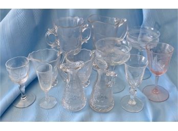 Large Collection Of Assorted Glassware: 6 Wine Glasses, 4 Pourers And More