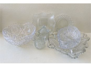 Beveled Glass Collection (7) Including Cream And Sugar Set And Serving Bowls