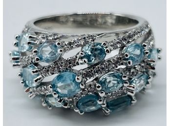 Vintage Stauer Sterling Silver Blue Topaz Ring. .925