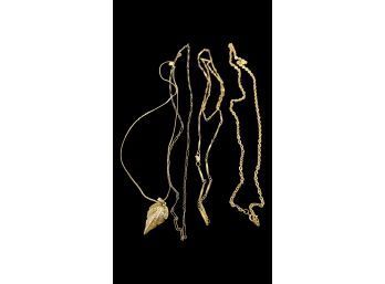 (4) Nice Necklace Chains, One With Gold Sparkled Leaf Pendant