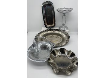 Assortment Og Silver Plated Serving Plates And Bowls