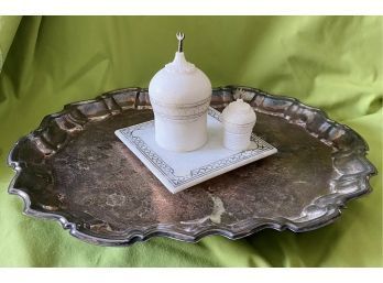 Leonard Silver Plate Platter, Plus Unique Russian Cupola Made Of Stone