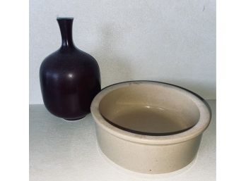 Gorgeous Brown Metal Vase And R.R.P Ceramic Bowl