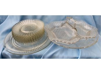 Assorted Glass Dishes: 4 Serving Platters And Set Of 8 Dessert Plates