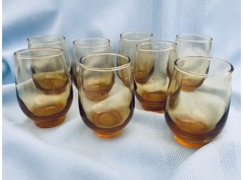 Vintage Set Of 8 Amber Yellow Glasses