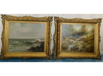 Charles Henry Harmon Paintings, Antique Oil On Canvas In Gold Gilded Frames