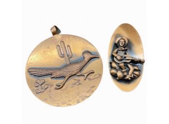 Road Runner Pendant (no Chain) Plus Matching Cowboy Pin