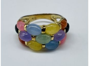 .925 Silver Gold Toned Multi Color Cabachon Ring