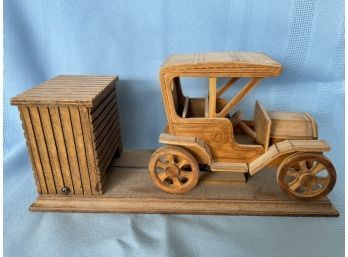 Antique Wooden Music Box With Moving Car