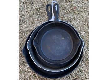 (3) Cast Iron Skillets, Various Sizes